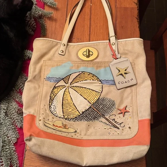 Coach Beige and Orange Tote with Beach Ball Design - Picture 2 of 7